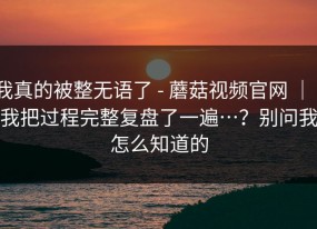 我真的被整无语了 - 蘑菇视频官网 ｜ ：我把过程完整复盘了一遍…？别问我怎么知道的