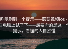 昨晚刷到一个提示——蘑菇视频ios - 在电脑上试了下——最要命的是这一句提示。看懂的人自然懂