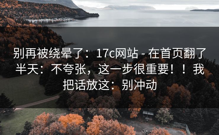 别再被绕晕了：17c网站 - 在首页翻了半天：不夸张，这一步很重要！！我把话放这：别冲动